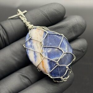 Handcrafted Wire-Wrapped Blue Stone Pendant